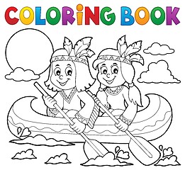 Image showing Coloring book Native Americans in boat