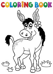 Image showing Coloring book donkey with flower