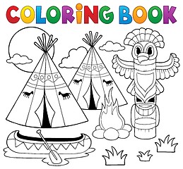 Image showing Coloring book Native American campsite