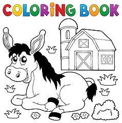 Image showing Coloring book donkey and farm