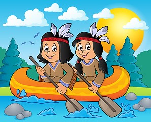 Image showing Native American children in boat theme 3