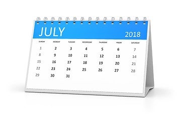 Image showing table calendar 2018 july