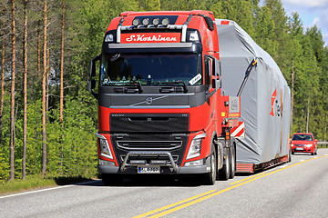 Image showing Red Volvo FH Wide Load Transport