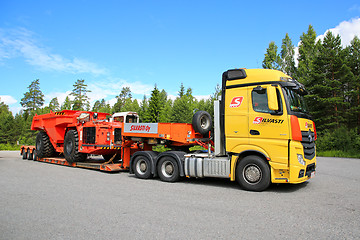 Image showing Mercedes-Benz Actros Hauls Sandvik Mining Vehicle