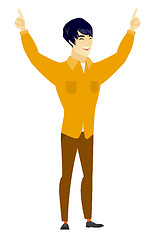 Image showing Businessman standing with raised arms up.