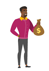 Image showing African-american business man showing money bag.