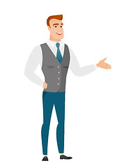 Image showing Business man with arm out in a welcoming gesture.