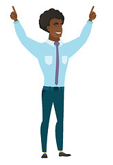 Image showing Businessman standing with raised arms up.