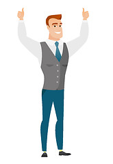 Image showing Businessman standing with raised arms up.