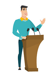 Image showing Politician giving a speech from tribune.