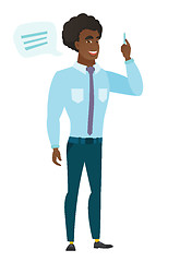 Image showing Young caucasian businessman with speech bubble.