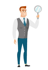 Image showing Caucasian business man holding hand mirror.