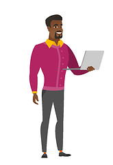 Image showing Business man using laptop vector illustration.
