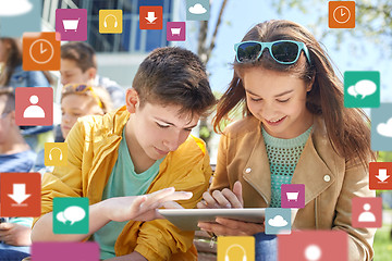 Image showing group of students with tablet pc outdoors