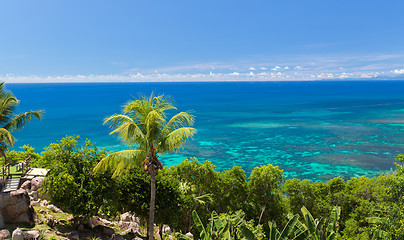 Image showing view to indian ocean from island with palm trees