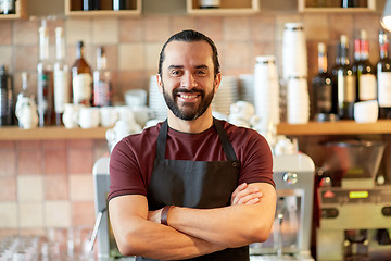 Image showing happy man, barman or waiter at bar