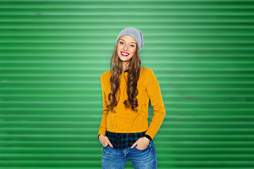 Image showing happy young woman or teen girl in casual clothes