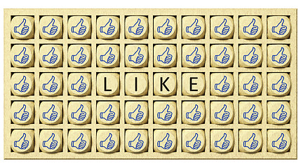 Image showing wooden cubes with thumbs up and the word like