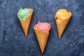 Image showing ice cream in waffle cone