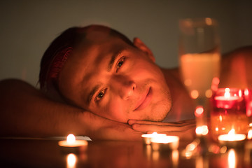 Image showing man relaxing in the jacuzzi