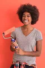 Image showing black woman painting wall