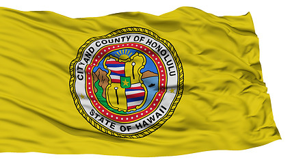 Image showing Isolated Honolulu Flag, Waving on White Background