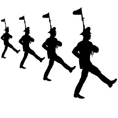 Image showing Black silhouette soldier is marching with arms on parade