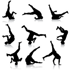 Image showing Set Black Silhouettes breakdancer on a white background