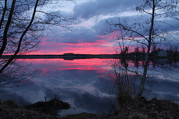 Image showing Sunset over lake