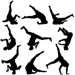 Image showing Set Black Silhouettes breakdancer on a white background