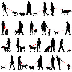 Image showing Set ilhouette of people and dog. illustration