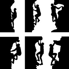 Image showing Black set silhouette rock climber on white background