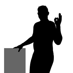 Image showing Black silhouette of a man showing hand sign OK