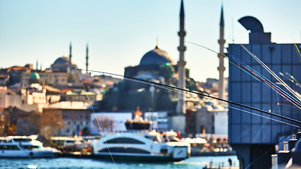 Image showing The Galata bridge with fishermen