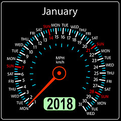 Image showing Year 2018 calendar speedometer car in concept. January