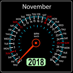 Image showing Year 2018 calendar speedometer car in concept November