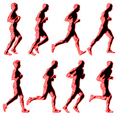 Image showing Set of silhouettes. Runners on sprint, men and woman