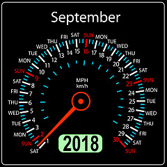 Image showing Year 2018 calendar speedometer car in concept. September