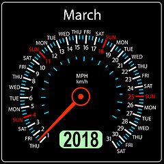 Image showing Year 2018 calendar speedometer car in concept. March