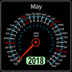 Image showing Year 2018 calendar speedometer car in concept. May