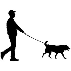 Image showing Silhouette of man and dog on a white background