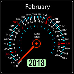 Image showing Year 2018 calendar speedometer car in concept February