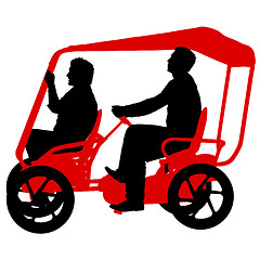 Image showing Silhouette of two athletes on tandem bicycle on white background