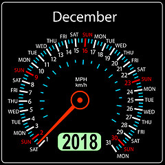 Image showing Year 2018 calendar speedometer car in concept. December