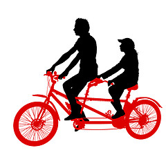 Image showing Silhouette of two athletes on tandem bicycle on white background