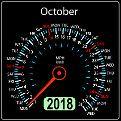 Image showing Year 2018 calendar speedometer car in concept October