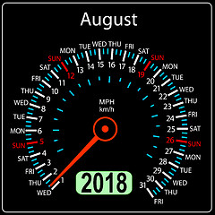 Image showing Year 2018 calendar speedometer car in concept. August