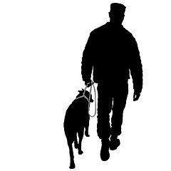 Image showing Silhouette of man and dog on a white background