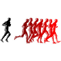 Image showing Set of silhouettes. Runners on sprint, men and woman