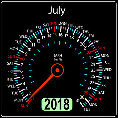 Image showing Year 2018 calendar speedometer car in concept. July